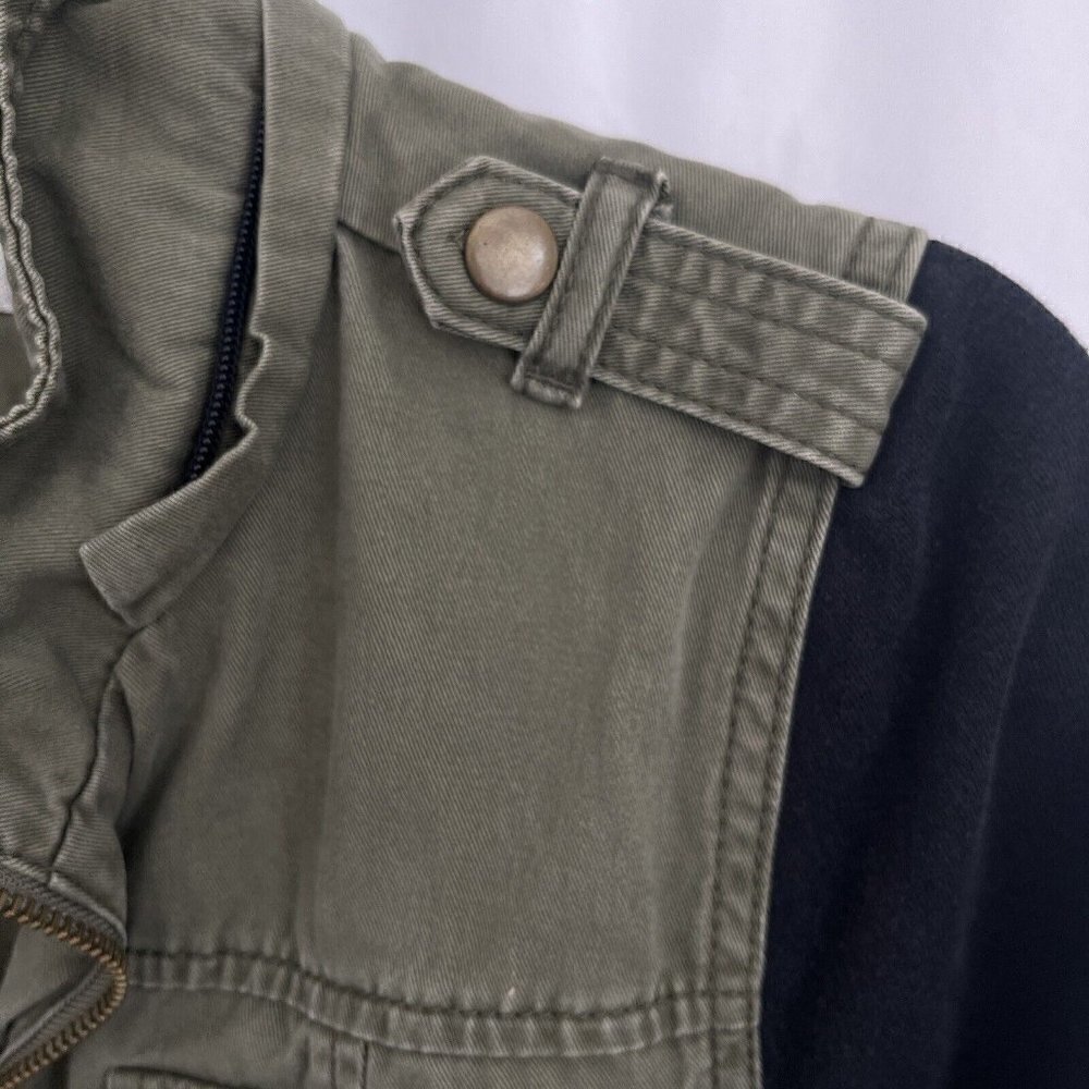 Womens Military Utility Jacket Sweatshirt Medium Olive Army Green 90s Grunge - Picture 8 of 16